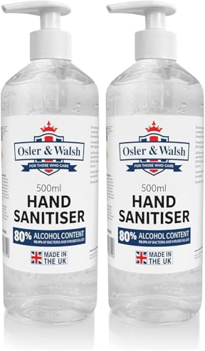 Osler & Walsh 80% Alcohol Hand Sanitiser Gel | 500ml Bottle with Pump (Pack of 2)