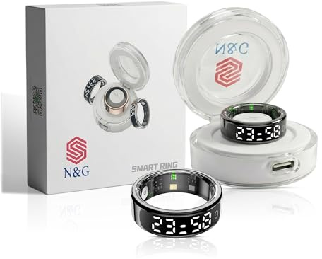 N&G Anello Smart per Uomini e Donne – Anello di Tracciamento Fitness e Salute con Display LED, Frequenza Cardiaca, Contapassi e Monitoraggio del Sonno, Modalità Multi-Sport, Resistente all'Acqua 5ATM