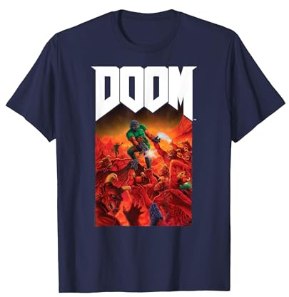 Doom Full Color Cover Art Retro Video Game T-Shirt, Herren, Marineblau, L