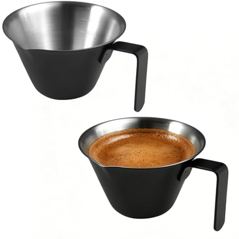 2 Piezas 100ML Vaso Medidor de Café,Accesorios de Espresso Acero Inoxidable | 3,4OZ Taza de Chupito de Espresso con Boca en Forma de V y Escala,Taza Medidora de Espresso con Mango,para Casa y Cafetería