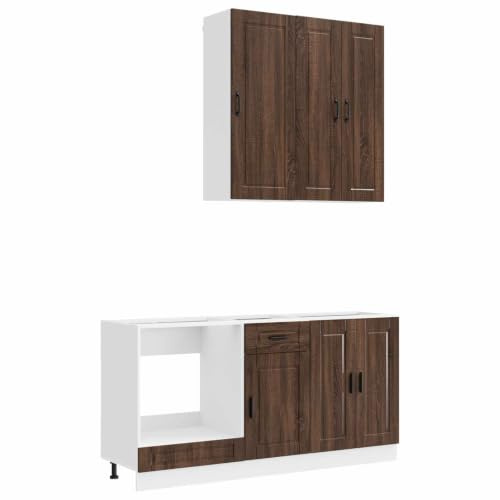 HFXHIJXQ Bloque de cocina de 5 piezas Porto sin encimera, moderna cocina integrada de madera, juego de armario de cocina para fregadero y lavavajillas, roble marrón