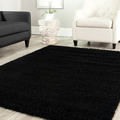Shaggy Teppich Farbe Hochflor Langflor Teppiche Modern Uni Farben, Farbe:Schwarz, Maße:Ø 120 cm Rund