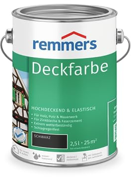 Remmers Deckfarbe schwarz, 2,5 Liter, Deckfarbe für innen und außen, Wetterschutzfarbe viele Untergründe, hochdeckend, wetterfest
