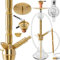 DILAW® Shisha Set Saphir Gold, Edelstahl 75cm Wasserpfeife Profi Hookah Komplett Set bis 3 Anschlüsse inkl. Bowl, Kaminkopf, Molassefänger, Silikonschlauch, Alu Mundstück, Tonkopf, Kaminaufsatz, Zange