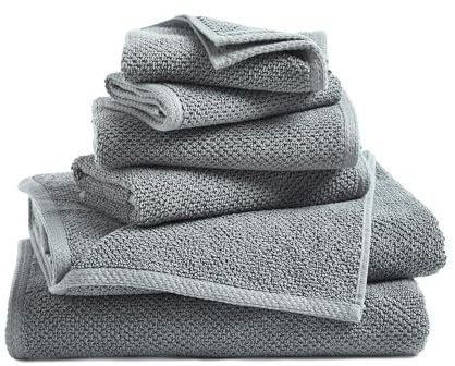 Badetücher, 100 % Baumwolle, luxuriöses 6-teiliges Set, 2 Badetücher, 2 Handtücher und 2 Waschlappen, schnelltrocknend, saugfähig, Popcorn-Gewebe, Akazien-Kollektion (6-teiliges Set, dunkelgrau)