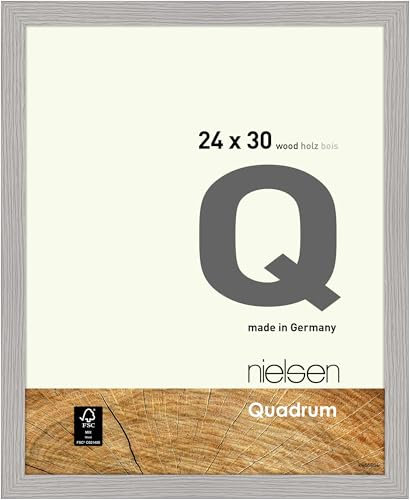 nielsen Bilderrahmen, 24 x 30 cm, Holz, Hellgrau, Rahmen zum Aufhängen im Hoch- & Querformat, Echtglas, Quadrum