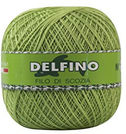 DELFINO Filato Cotone per Uncinetto 100g - Disponibile in più Colori e Spessori - Gomitolo Colore Verde Mela (458) - Spessore Numero 5 - da Ricamo 100% Filo di Scozia - 100% Made in Italy