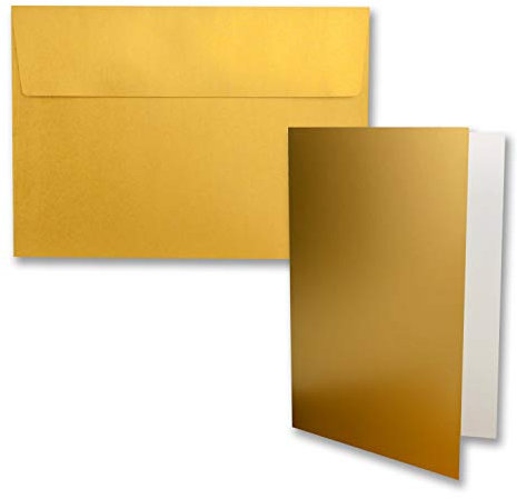 25x Faltkarten-Set DIN B6 11,5 x 17 cm in Gold Metallic mit Briefumschlägen DIN B6 Haftklebung - für Einladungen und Grußkarten zum Geburtstag oder Hochzeit