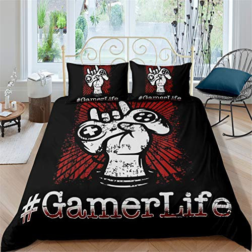 AYMAING Bettwäsche Spiel Thema Bettbezug Set - 135x200 cm und 1 Kopfkissenbezug 50 x 75 cm - Bettbezüge Set mit Reißverschluss - Videospiel Action Buttons Motiv für Teens