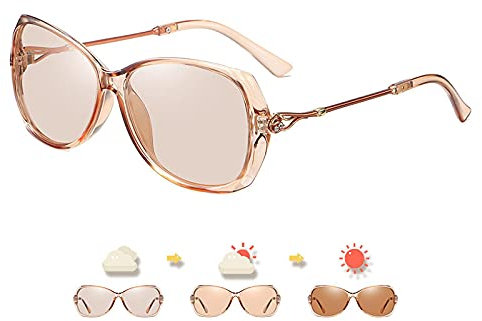 QAZW Photochromic Sunglasses For Women Polarized Travel Glasses Oversized Ladies Eyewear Champagne-Champagne
