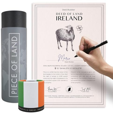 happylandgifts® Echtes Irland Grundstück als einzigartiges Geschenk | Besitzurkunde mit Wunschname zum selber eintragen | Irland Geschenke | Irische Geschenke | Deko | Geburtstag
