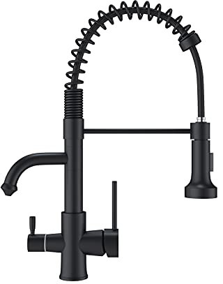 TVTIUO Rubinetti da cucina a 3 vie rubinetto cucina con doccetta estraibile miscelatore acqua potabile in ottone Con Filtro Per L'acqua Acqua bocca girevole a 360 °,spray pull-down,nero