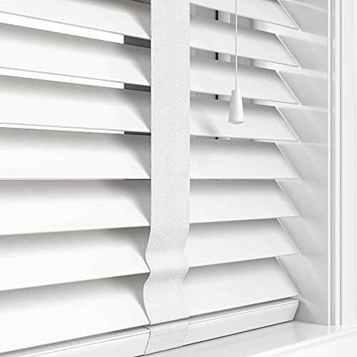 Funky Gadgets Faux Wood Blinds Wooden Grain window Venetian Blind 50mm Horizontal Smooth Slats with Tape White Silver/Grey TRIMMABLE Child Safe (White, W165cmxL150cm)