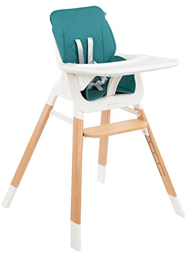 Kikkaboo Hochstuhl 2 in 1 Modo Kinderstuhl Holz, Gurt, Fußstütze verstellbar, Farbe:grün