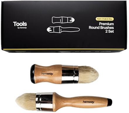 Hemway Premium Handmade Round-Headed Chalk, Lacquer & Wax Paint Brush Set (Pack of 2) | Brushes for Painting, Waxing & Finishing Furniture, Walls, Ceilings, Wood | Tools for DIY or Shabby Chic Finish