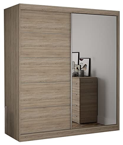 Fabryka Mebli Idźczak Kleiderschrank mit Spiegel - Schwebetürenschrank, Schlafzimmerschrank - Sonoma Schrank für Schlafzimmer, Ankleidezimmer - 61 x 183 x 218 cm - Garderobenschrank