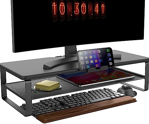 Doowiit Monitor Stand with drawer, 2-Tier Monitor Stand Riser with Phone Holder and Cable Management - Desk TV Shelf, Laptop Printer, Desk Organizer Stand, for Home & Office, Black