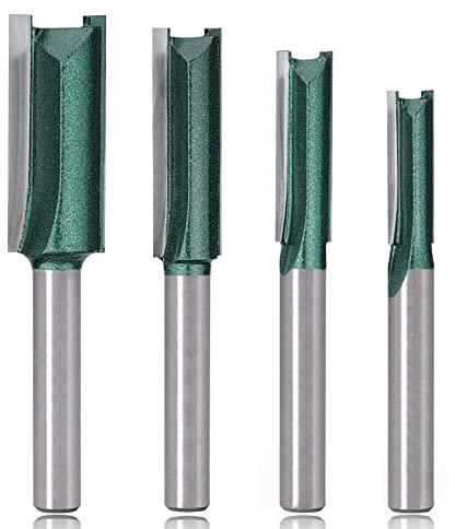 Mesee 4 Pieces Double Flute Straight Router Bit Set, 1/4 Inch Shank Industrial Grade Woodworking Straight Dado Router Bits Tungsten Carbide Trimming Milling Cutter Carpenter Cutting Tools