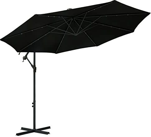 Chenshu Parasol Parasol de Jardin Exterieur Parasol Balcon Parasol Store Exterieur Terrasse Parasol déporté à LED et mât en Acier 300 cm Noir
