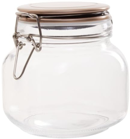 Premier Housewares Square 800 MI Clear Glass Jar With Premium Quality And Versatile Style Champagne Finish Metal Lid Having Clip Lock Clasp Attached, W11 x D11 x H13cm