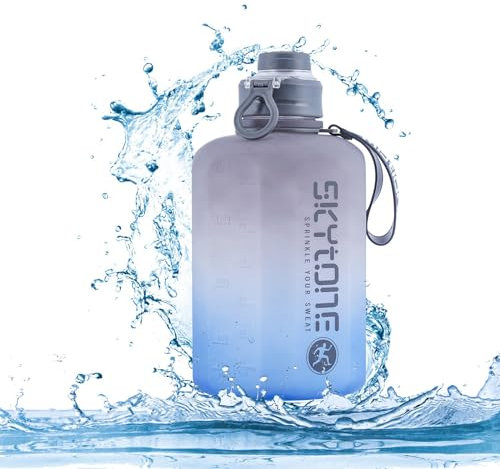 SKYTONE 2.2 Litre Water Bottle - Extra-Strong Leakproof BPA Free Large Water Jug Half Gallon Hydrate Bottle with Handle Ideal for Adults Men Sports Gym Fitness Outdoor Cycling (Grey)