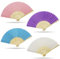 Grantop 4 Pcs Black Folding Hand Fan, Silk Fabric Bamboo Ribs Handheld Fan, Folding Chinese Fan for Wedding Christmas Party Prom Festival DIY Home Decorations (Multicolor)