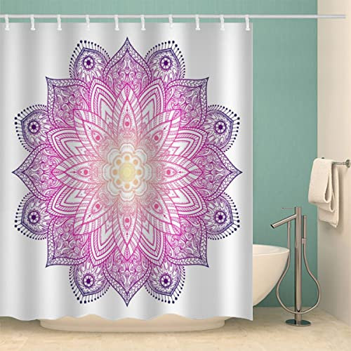 MOXINO Mandala Duschvorhang Anti-Schimmel 180x180 cm Polyester Stoff Textil Waschbar Badewanne Badvorhang 3D Blumen Boho Retro Shower Curtain Wasserdicht Badezimmer Vorhänge mit 12 Haken