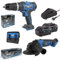 Kit ONE4ALL 2 Batterie 4.0Ah Trapano Avvitatore A Percussione A Batteria Mandrino Autoserrante 13mm + Smerigliatrice Angolare Con Disco Da 125 mm Con Accessori - ENG PRO