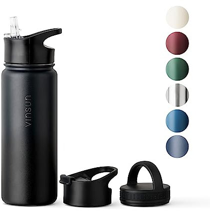 Vinsun Trinkflasche Edelstahl 500ml - Strohhalm, Trinköffnung, Drehverschluss - auslaufsicher, Kohlensäure geeignet - Thermosflasche Sport, Outdoor, Fahrrad, Büro, Wandern
