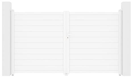 Vente-unique-Gartentor Flügeltor Doppeltor - 305 x 181 cm - voll - Aluminium - Weiß - NAZARIO