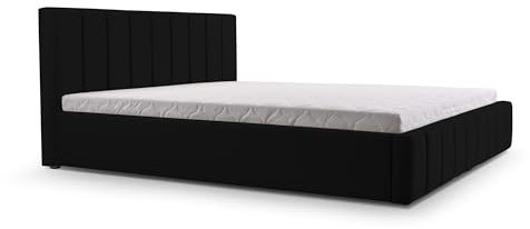 mb-moebel Polsterbett Bett mit Kopfstütze, Rahmenbettgestell, Bettkasten und Lattenrost Doppelbett Gepolsterter Kopfteil Samststoff Stauraumbett Bett 01-160x200 - Black (Trinity 16)