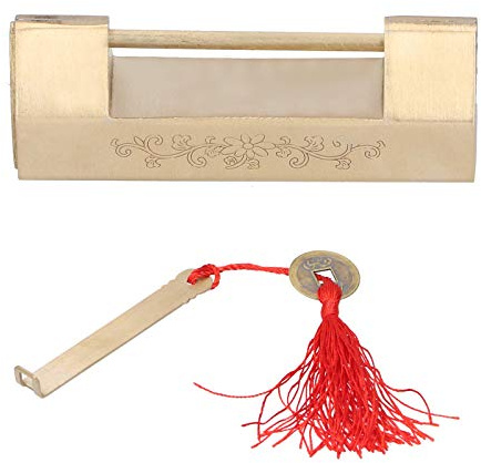 Serrure Vintage Sculptée Chinoise, Mini Cadenas avec Clé Serrure de Meubles Décorative pour Porte Armoire Boîte à Bijoux en Bois