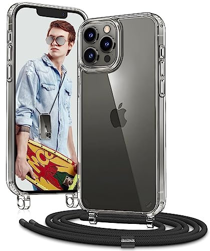 Vaykwo Handykette für Apple iPhone 12 Pro Max Hülle mit BandHülle mit Band - Necklace Handyhülle - Transparente Case zum Umhängen mit Kameraschutz und Bildschirmschutz - Schwarz