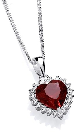 Old English Jewellers 925 Sterling Silver Ruby & CZ Heart Pendant Necklace 16 18 20 inch chain (16)