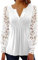 BISKAMY Tops for Women UK Elegant Ladies Tops Lace Patchwork Shirts Long Sleeve V Neck Blouse Plus Size Casual Loose T-Shirt， White Large