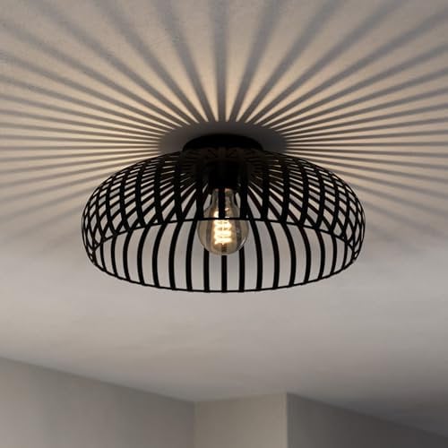EGLO Deckenlampe Mogano 3, Deckenleuchte im monochromen Design, Wohnzimmerlampe aus Metall in Schwarz, Lampe Decke, Flurlampe mit E27 Fassung, Ø 43 cm