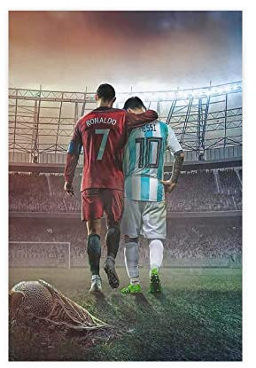 SORECI Lionel Messi Cristiano Ronaldo Fußball-Superstar-Leinwandposter, Wandkunst, Dekordruck, Gemälde für Wohnzimmer, Schlafzimmer, Dekoration, ungerahmt, 30 x 45 cm