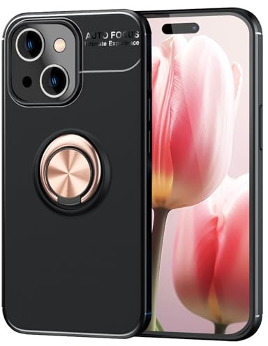 NALIA Ringhülle für iPhone 15 Plus - Hülle, Rose Gold | Integrierte Metallplatte, Erhöhter Kamerarand als Linsen-Puffer, Flexibles TPU, Anti-Fingerabdruck-Finish