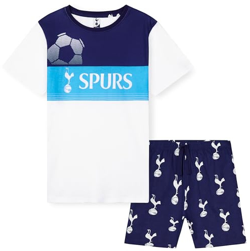 Tottenham Hotspur F.C. Boys Pyjamas Set Short PJs Kids Teens Lounge Set Nightwear Summer Sleepwear Football Gifts for Boys (White/Navy, 11-12 Years)