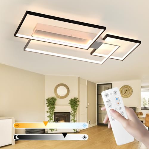 LED Deckenleuchte Dimmbar,Modern Wohnzimmerlampe mit Fernbedienung, Dimming Deckenlampe Lichtfarbe Helligkeit Farbwechsel Geometrisch Deckenbeleuchtung für Wohnzimmer Schlafzimmer (2 Rechteck 90cm)