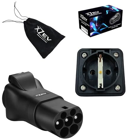 xZEV Adapter Typ 2 auf Schuko, Adapter für Elektrofahrzeug, zum Aufladen von Auto, Motorrad und Roller, einphasig, 16 A (3,6 kW), IP46, TÜV, CE, IEC 62196-2