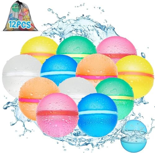 Wasserbomben Wiederverwendbar,12Stück Magnetische Wasserbomben Selbstschließend,Eine Sekunde Schnellfüller Wasserbomben,Wasserspielzeug, Poolspielzeug, Kinder und Erwachsene bei Sommer Outdoor Partys