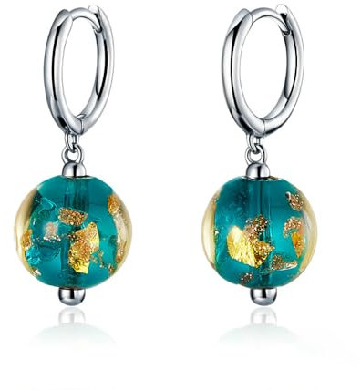 Delicados aretes de aro pequeños colgantes de tierra azul para mujeres y niñas, plata de ley 925, continentes dorados, aretes redondos de cristal de Murano para orejas sensibles, joyería de moda,