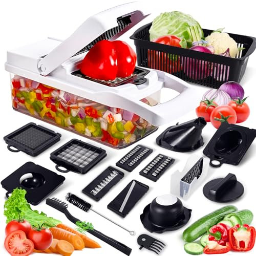 Coupe Legumes Manuel,Trancheur de Légumes,Professionnelle Mandoline Cuisine Coupe Legume Manuel,Decoupe Legumes avec 7 Lames Réglable pour trancher râper et découper en dés,Cuisine Accessoires
