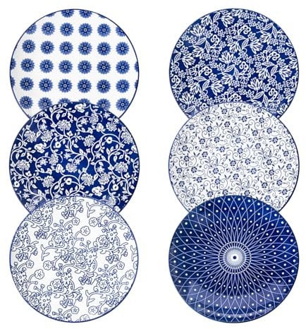 Cerkik Lot de 6 grandes assiettes plates en céramique de 26,7 cm pour cuisine, salade, pâtes, steak, pizza, crêpes, résistantes aux rayures, passent au lave-vaisselle, au four et au micro-ondes, bleu