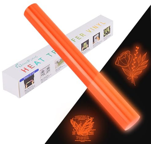 NANAPLUMS Plotterfolie Textil, Nachleuchtende Bügelfolie, 30,5x100cm Transferfolie Plotter Flexfolie für Textilien HTV Vinyl Rolle für Kleidung und Stoff (Nachleuchtend-Orange)