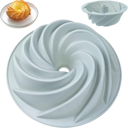 AMJKEJI Silicone Cake Moulds for Baking, Cake Tins for Baking, Nonstick, Fluted Tube Cake Pan, 6.3 Inch Round Baking Pan, Round Cake Tin for Muffins Puddings Bread (Blue)