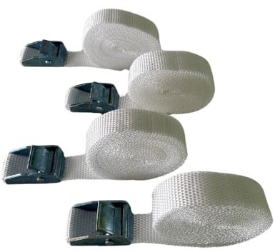 4X LOADCARE Koffergurte aus Polypropylen Klemmschlossgurte weiß für Wassersport, Camping, DIY, Gepäck 4 Meter