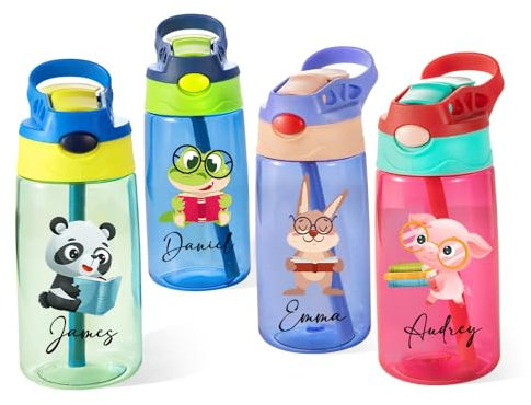 Getname Necklace Bicchiere Per Bambini Personalizzato | Bottiglia d'Acqua Personalizzata Con Animali | Bottiglia d'Acqua Personalizzata Per Bambini Da 16 Once | Tazza Di Ritorno a Scuola