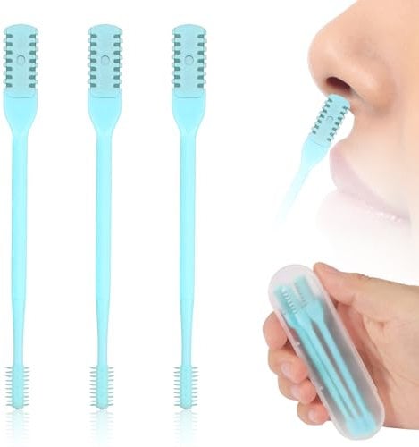 3pcs 2 in 1 Nose Trimmer, Double Sided Nose Cleaner 360 Degrees Rotating Nasal Cutter Clipper Portable Manual Nostril Hair Remover Tool for Men Women (Blue)